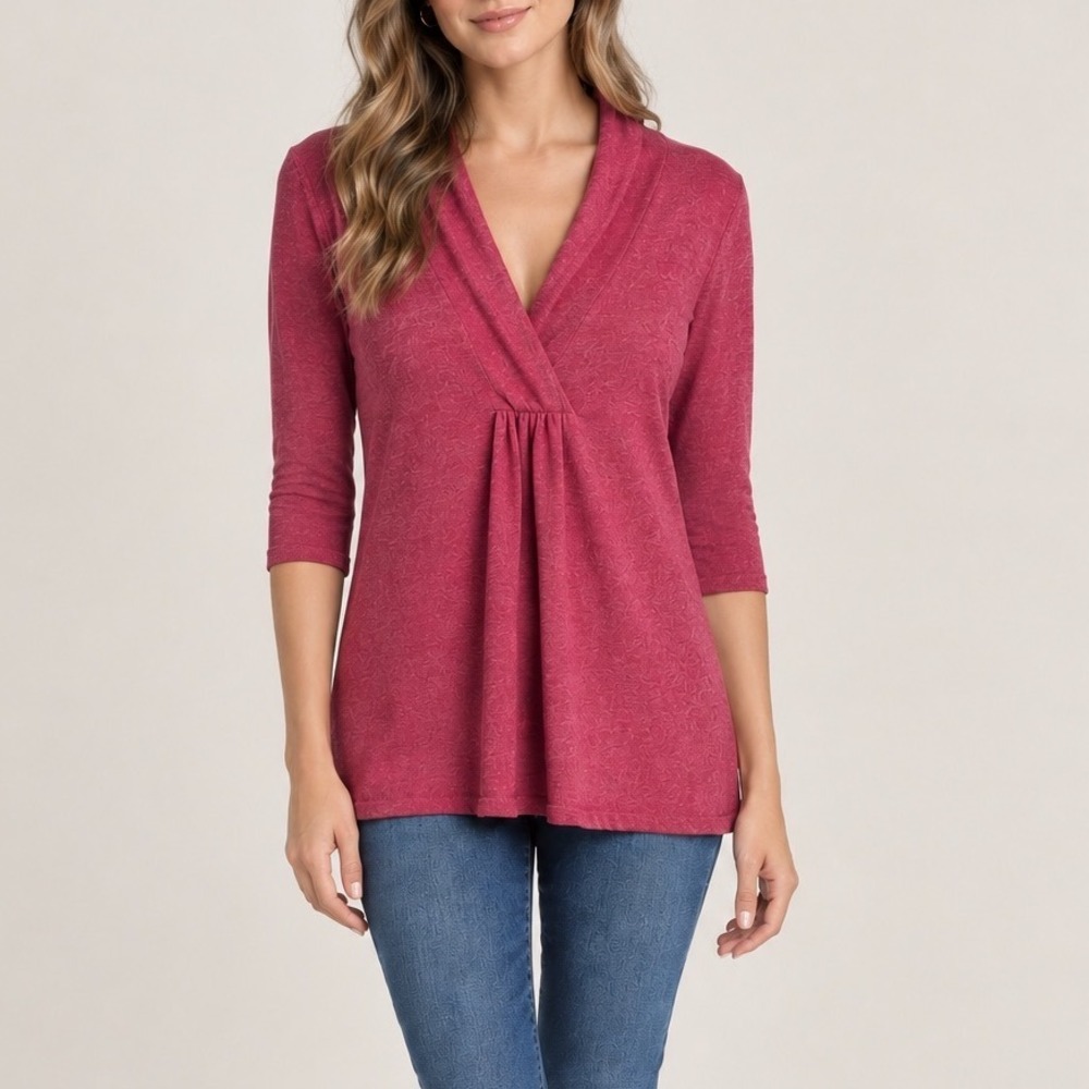 Eileen Fisher Pink Merino Wool Top Sweater Women's Small Italian Yarn V-Neck